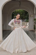 Indian Lehenga Choli Set Roman Fabric Mirror Work Gota Patti Bridal Wedding