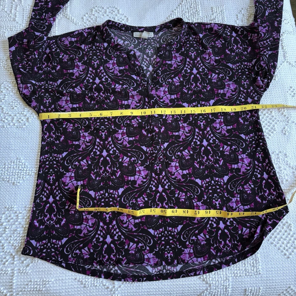 Dana Buchman Mujer Talla Grande Morado Manga Larga Paisley Patrón Cuello en V Blusa Foto 2 de 4