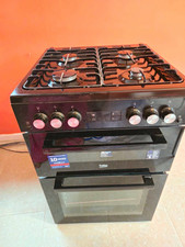 Beko Black Freestanding Gas Cooker 4 Burner Hob Double Oven Grill