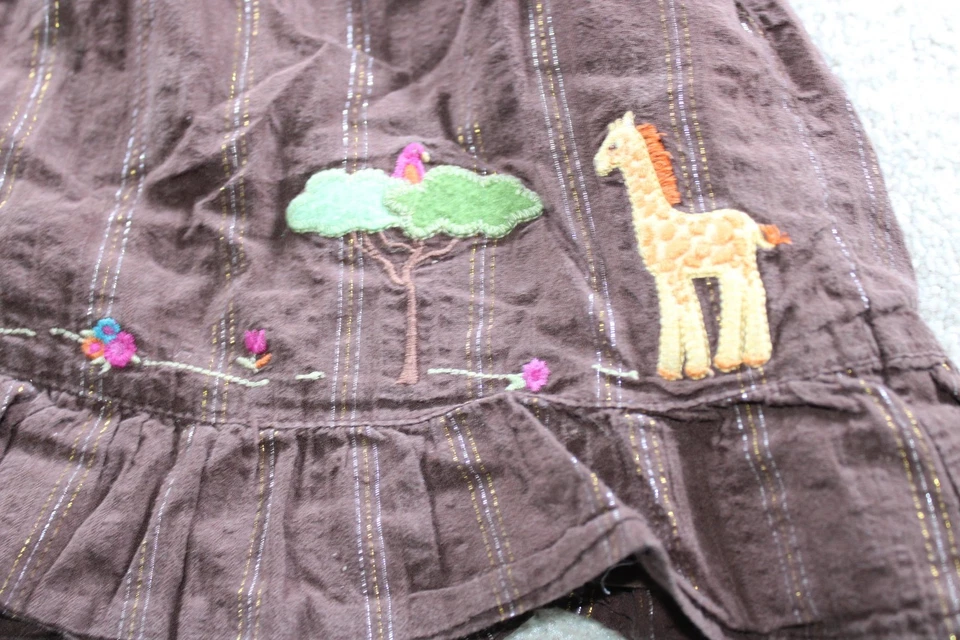 Gymboree Dress Girls 18-24 Months Brown Safari Animals Embroidered Applique - Image 2 of 4