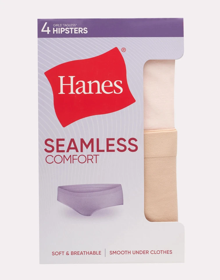 Roupa íntima hipster Hanes Girls Tween pacote com 4 cores neutras elásticas sem costura P-XL - Imagem 2 de 4