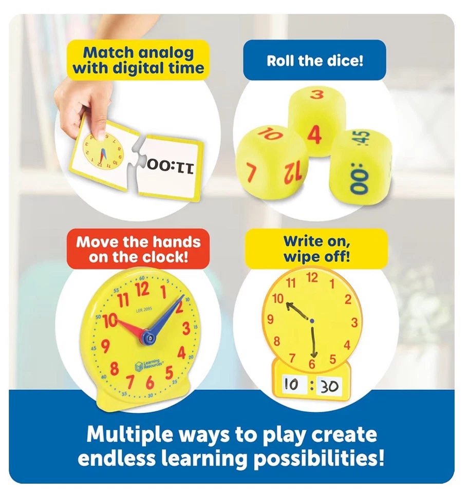 Juego de actividades de tiempo para niños de recursos de aprendizaje 41 piezas, edades 5+ juego de aprendizaje de reloj Foto 4 de 4
