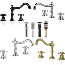 8" Widespread Antique Bathroom Basin Faucet Vanity 2 Handle 3 Holes With Drain