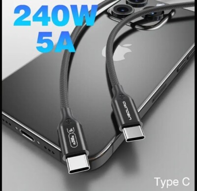 240W 5A Super Schnell Ladekabel Typ C auf Typ C Ladekabel - Schwarz 2 Meter