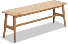 100%: Solid Oak Farmhouse Entryway Bench, Wooden Bench Indoor with Hand Woven