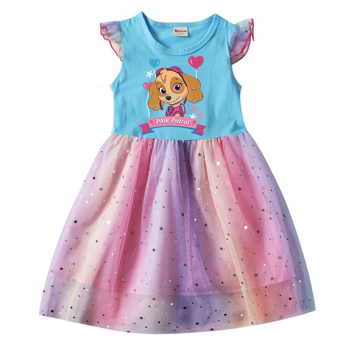 Kids Girls Cartoon characters Rainbow Mesh Dress Princess T-Shirt Tutu Dress UK - Picture 34 of 38