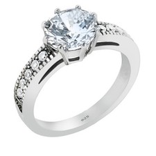 Women's Solid 925 Sterling Silver 1.90 Ct Round Cubic Zirconia Engagement Ring