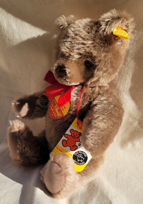 完品 シュタイフ Steiff Original Teddybear STEIFF Original White Teddy Bear 7 in white mohair Red