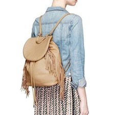 New Sam Edelman Supple Leather Boho Festival Fifi Fringe Tan Drawstring Backpack