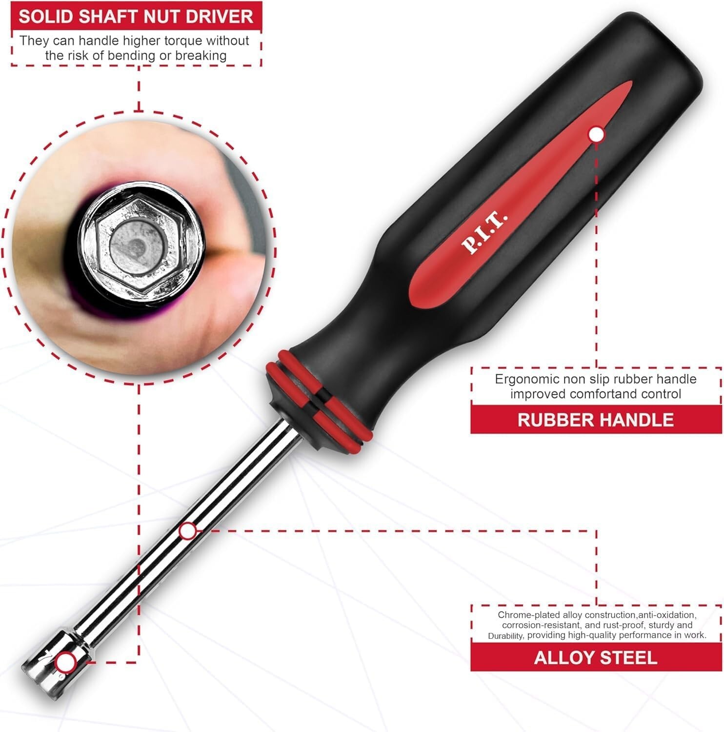 P.I.T. 7-Pieces SAE Nut Driver SetSolid Shaft Nut Drivers 3/16 1/4 5/16 11/32...