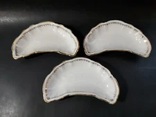 3 Vintage Homer Laughlin Hudson Style Ceramic Bone Dish Gold Leaf Trim Crazing