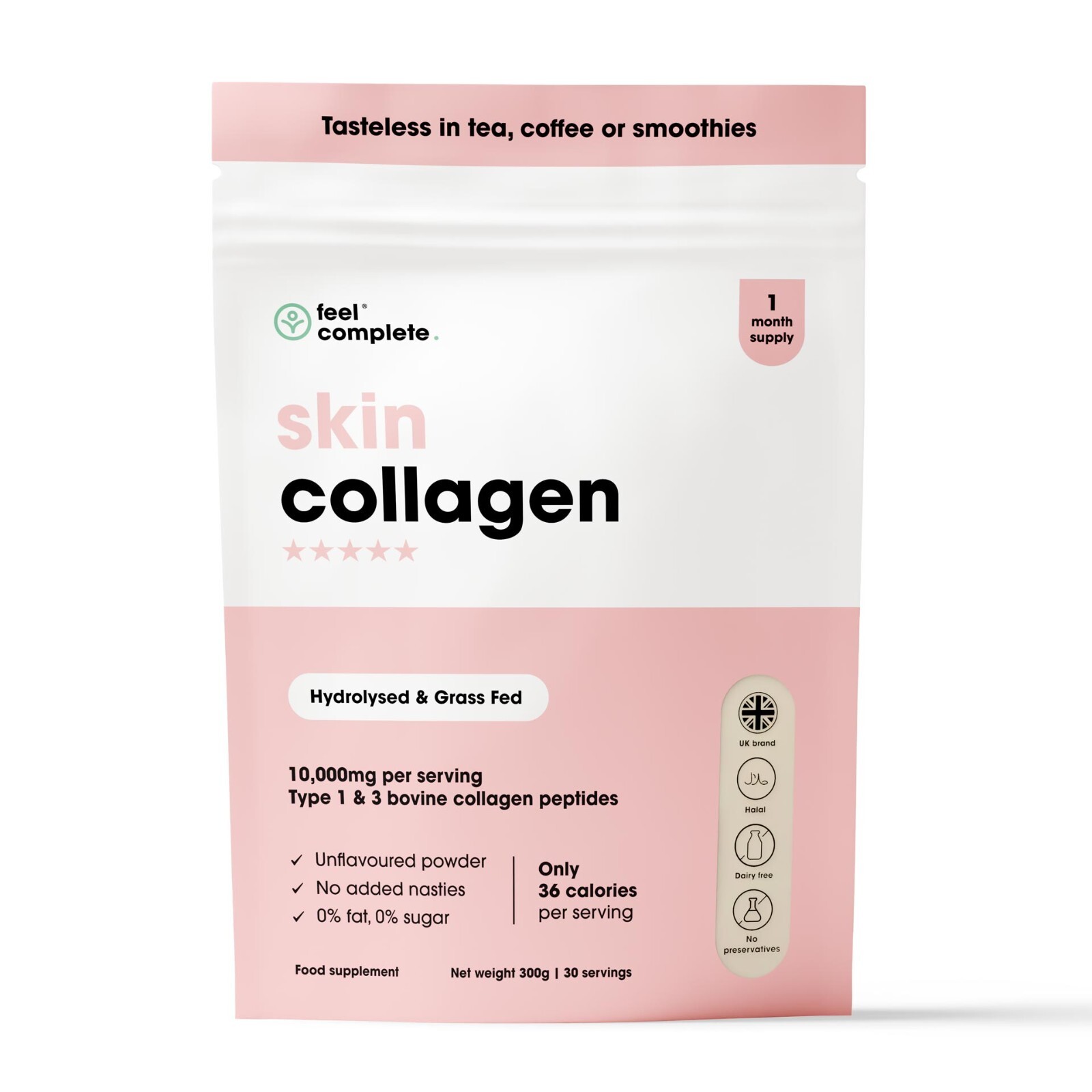 Skin Collagen Powder. Tasteless & Grass Fed. 1 month. Halal, Dairy & Gluten Free