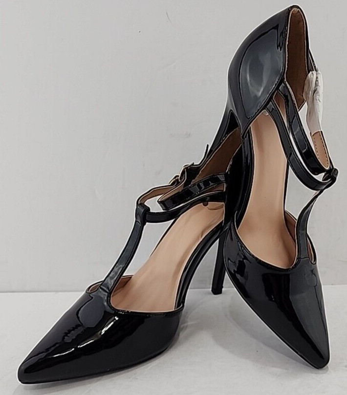 Journee Collection Womens Tru Dress Shoes Size 7 M Black Faux Patent Leather NEW