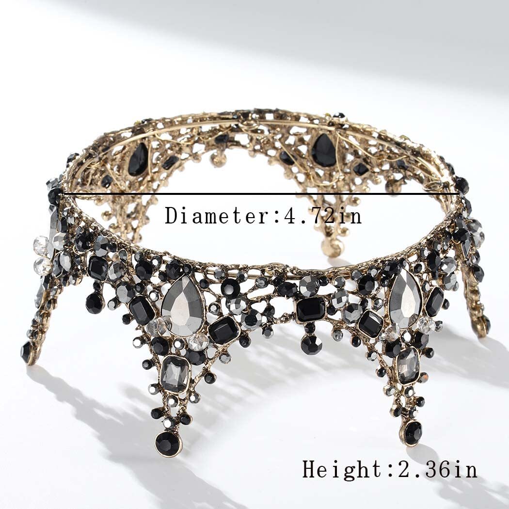 Aiosy Baroque Black Crown Gothic Tiaras and Crowns Crystal