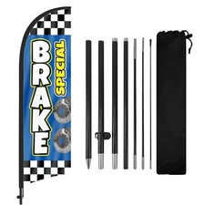 Brake Special Swooper Flag 8FT with Pole, Feather Banner for Brake Service Ads