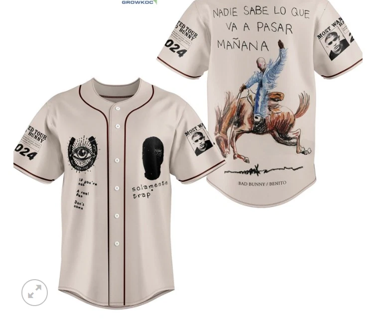 Bad Bunny Benito Most Wanted Tour 2024 baseball jersey