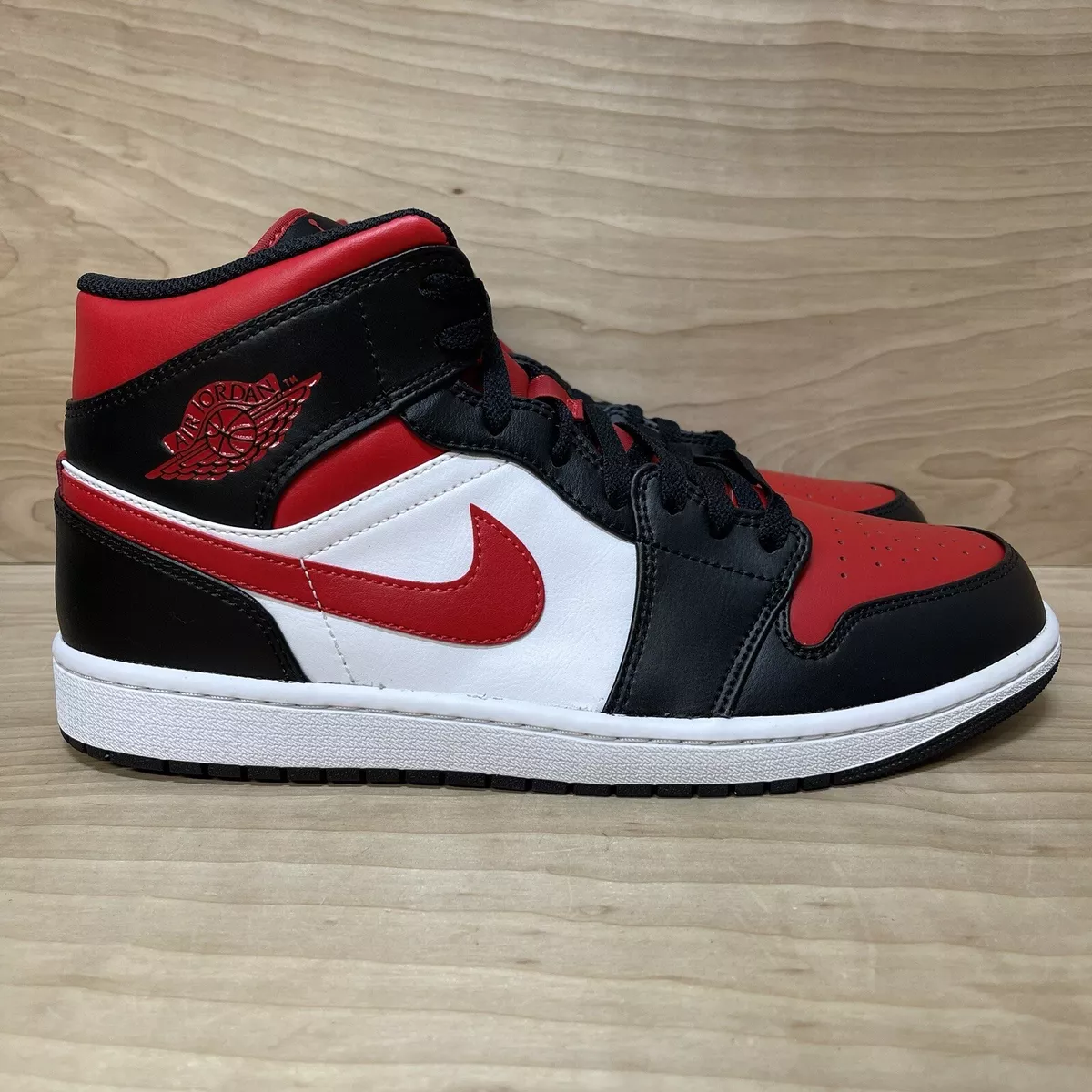 Air Jordan 1 Mid Size 11 Mens Black Fire Red White Sneakers