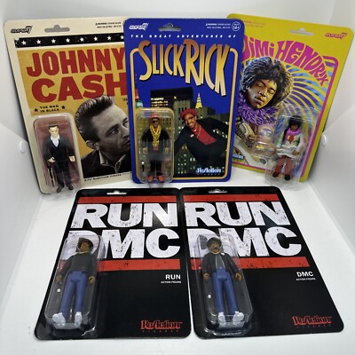 Super7 ReAction Musician Figures-Lot of 5-Cash, Hendrix, RunDMC, Slick Rick-NEW!