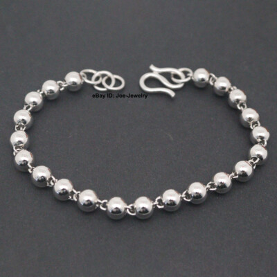 Real 925 Sterling Silver Bracelet 6mm Bead Link Chain