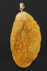 Authentic Carved FLOWERS Genuine BALTIC AMBER Silver Gold Plated Pendant 16.2g 240606-1