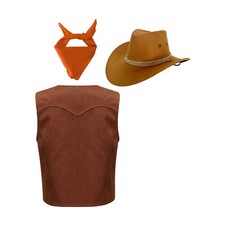 Cowboy Costume Fancy Dress Ups Set with Waistcoat Bandana and Hat for Boys Girls