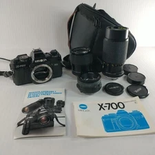 Minolta X-700 SLR 35mm Film Camera + 3 Lenses Manual & Camera Bag  Tested
