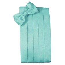 Men's Mermaid Blue Satin Bow Tie and Cummerbund Set