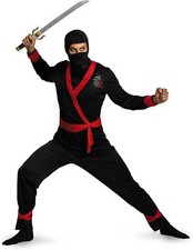 Ninja Master Martial Arts Fighter Black Fancy Dress Up Halloween Adult Costume