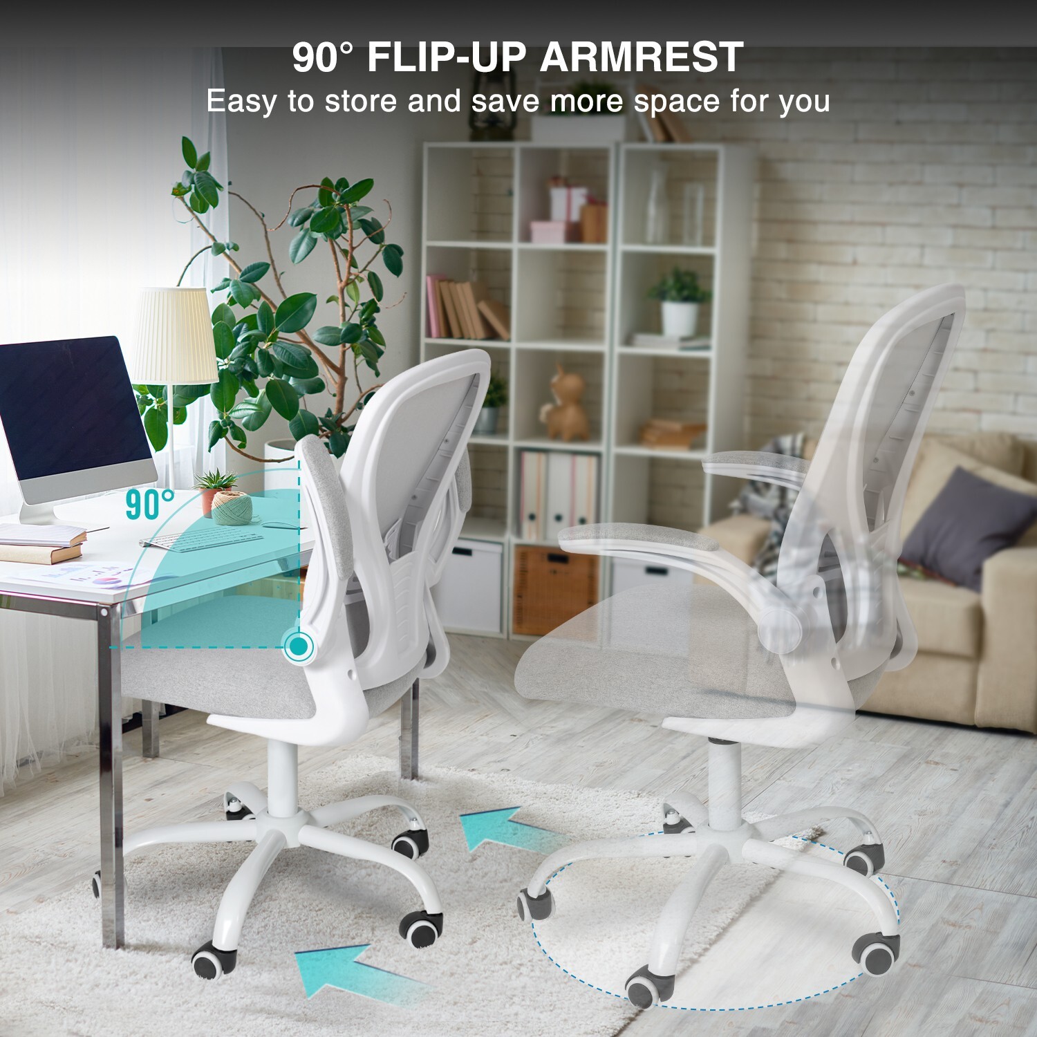 ELECWISH Office Chair Fabric Swivel Ergonomic Computer Seat with Flip