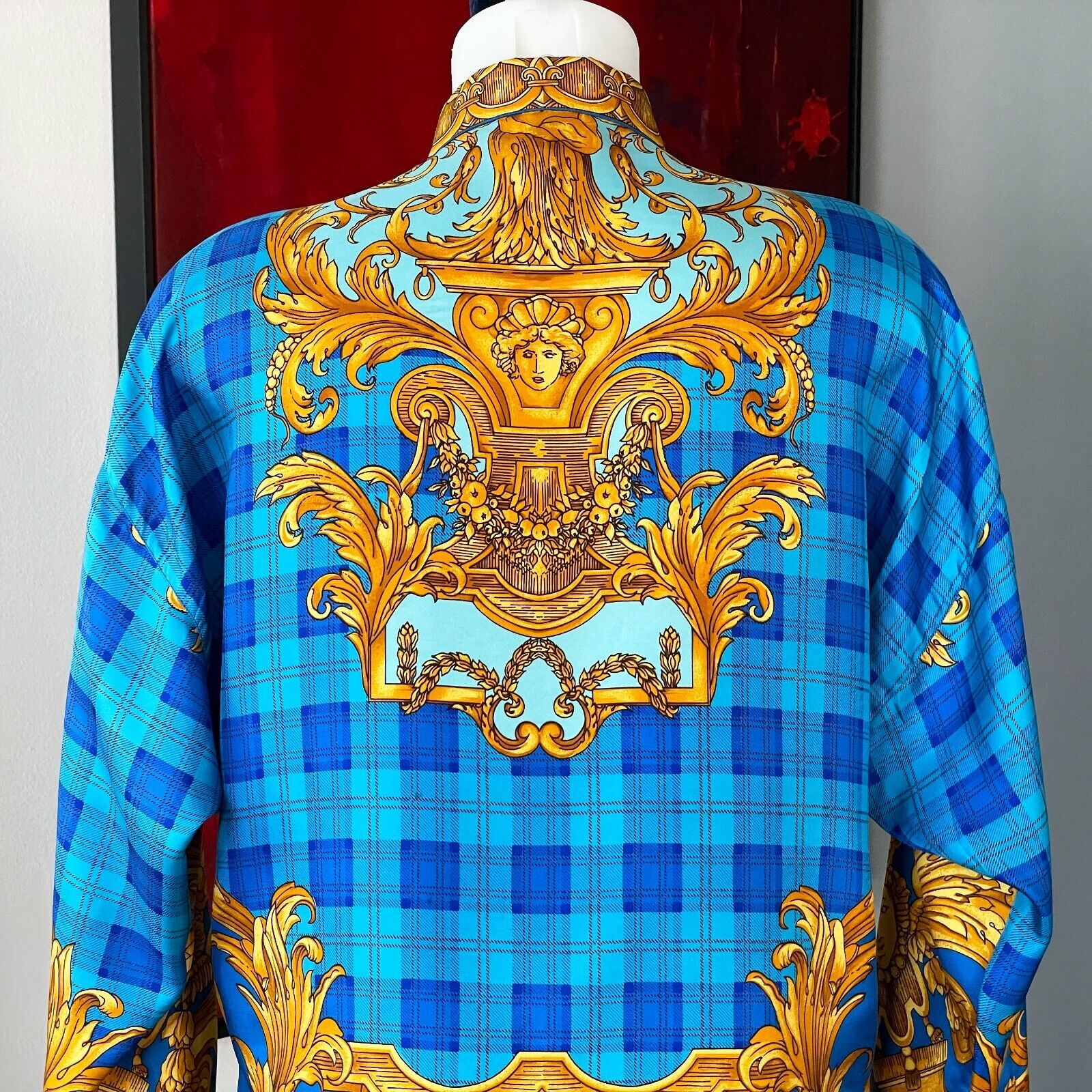 GIANNI VERSACE ISTANTE silk shirt Barocco & plaid print size IT 48 from  1992/93