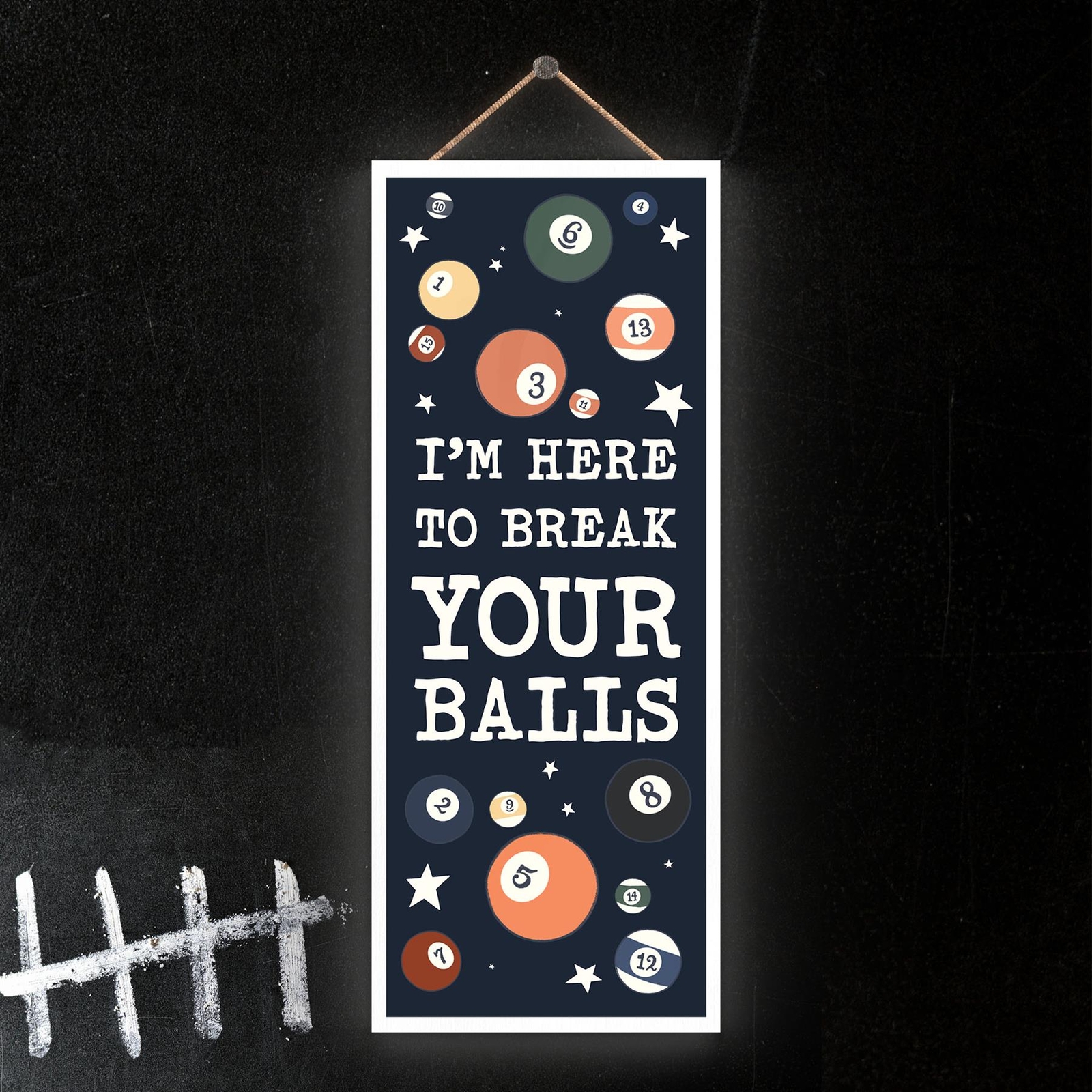 Pool Here To Break Your Balls Pub Bar Game Themed Decor Wooden Hanging Plaque