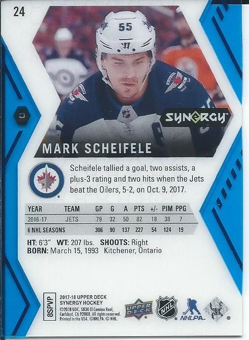 2017-18 Upper Deck Synergy MARK SCHEIFELE Blue Parallel #24 Winnipeg Jets - Image 2 of 2