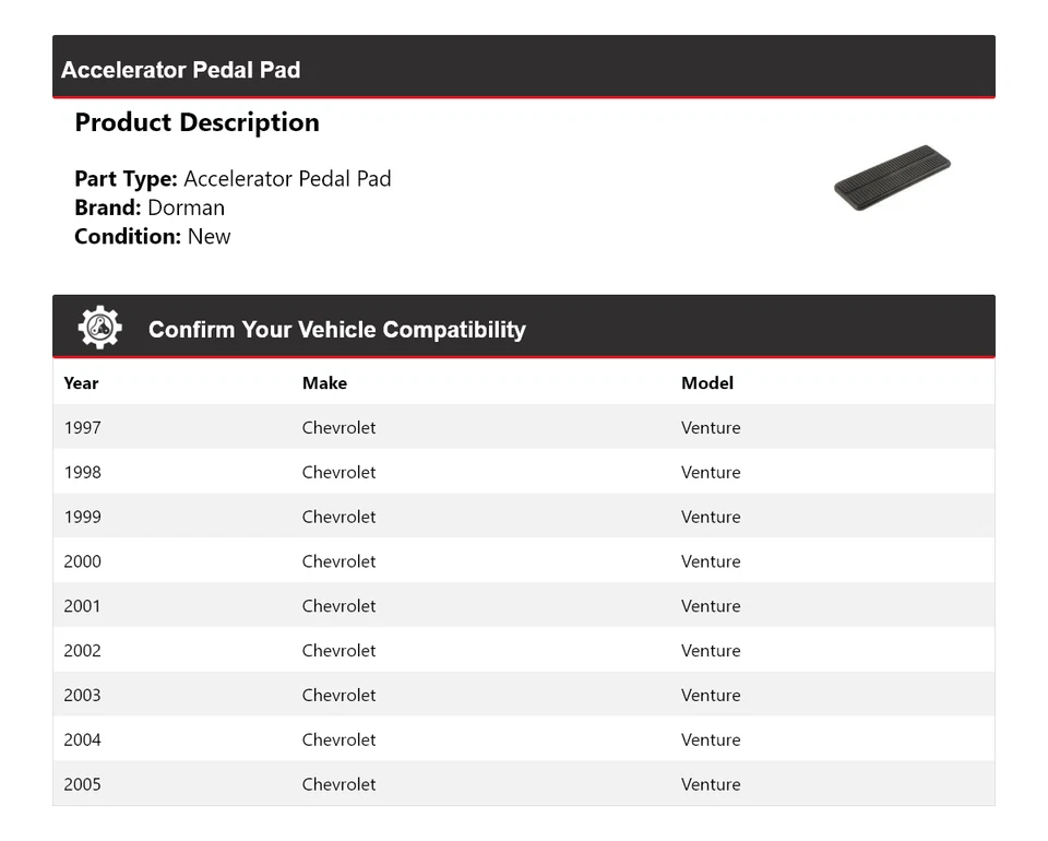 Pedal pad acelerador Chevrolet Venture Dorman 1997-2005 1998 1999 2000 2001 - Imagem 2 de 4