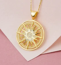 2Ct Round Cut Lab Created Diamond Sun Medallion Pendant 14k Yellow Gold Plated