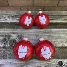  4 Iron man Custom Made Red 3" Round Glass Shiny Ornaments Christmas