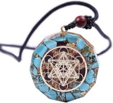 Orgone Pendant Emf Protection Metatron Cube Turquoise Necklace,Blue