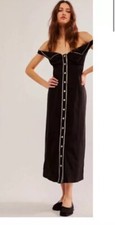 Free People S $198 Linnea Midi Dress A-line Hem Off The Shoulder Feminine Preppy