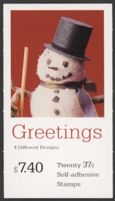 【mi】SnomMan CD 2002 US Scott #BK293 (3691b, c, and d) 37c Snowman Booklet of 20