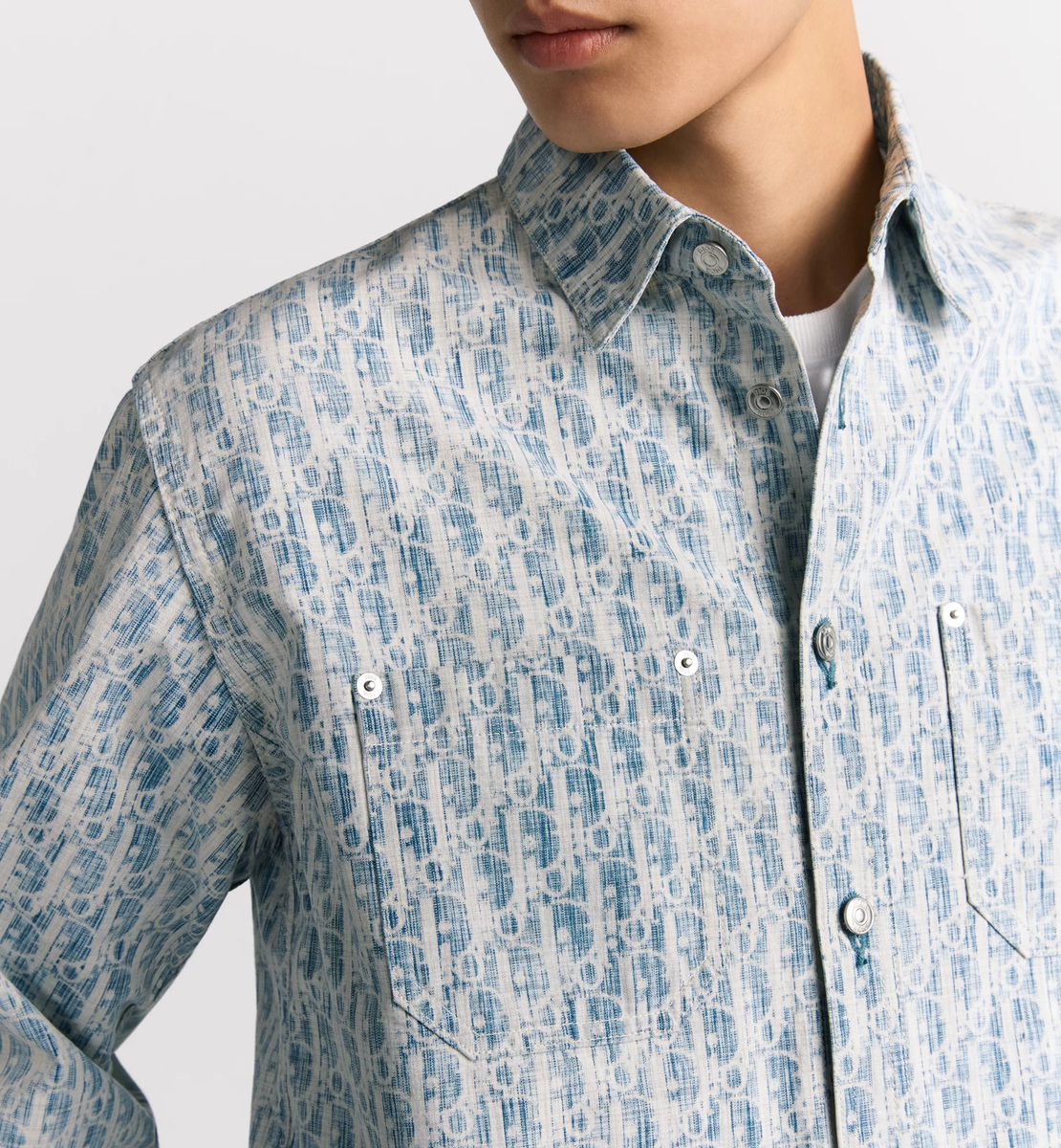Dior Blue White Oblique Kasuri Cotton Denim Button Up Down