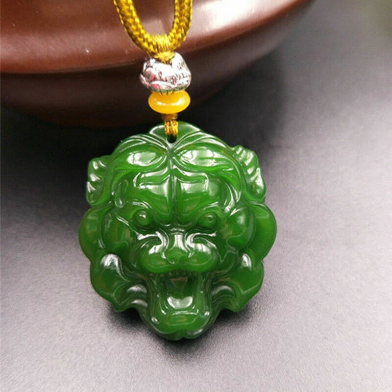 new Chinese Jade Lion head Pendant Jadeite Necklace Charm Jewellery with box