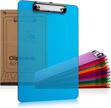 12 Pack Acrylic Multi Color Plastic Clipboards with Low Profile Clip 12.5" x 9"
