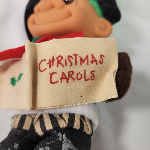 Russ Green Hair Troll Doll Christmas Carols Top Hat Scarf Boots Brown Eyes - Picture 9 of 16