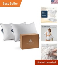 Goose Feather and Down Bed Pillows Standard Size Set of 2, Hotel Pillow for S...