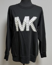 Michael Kors MK Studded Logo Crewneck Sweatshirt Black Silver Womens Size M