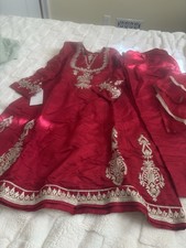 Red Silk Blend Embroidered Salwar Kameez with Dupatta for Girls