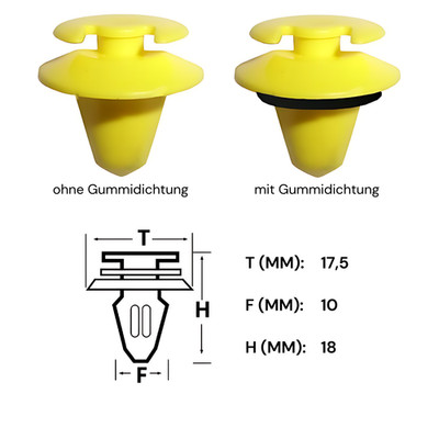25x Türverkleidung Clip Klips Befestigung Halter Panel UNIVERSAL 10 mm gelb