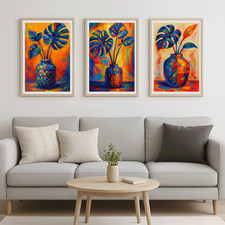 Colorful Impressionist Vase Art Prints Set of 3 | Modern Botanical Home Decor