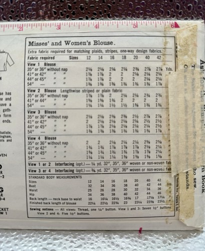UNCUT 1960s BLOUSE TOP SHIRT Sewing Pattern Simplicity 4606 16/36 Vintage - Picture 4 of 7