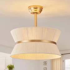 Boho Ceiling Fan with Light and Remote Rattan Chandelier Fan Gold Caged Fande...