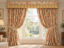 Vintage 1980s Laura Ashley Floral Curtains & Pelmet Tiebacks Cottage Country